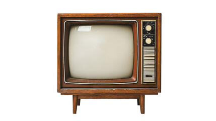 An old vintage retro tv television set with blank screen isolated on a transparent background