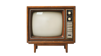 An old vintage retro tv television set with blank screen isolated on a transparent background