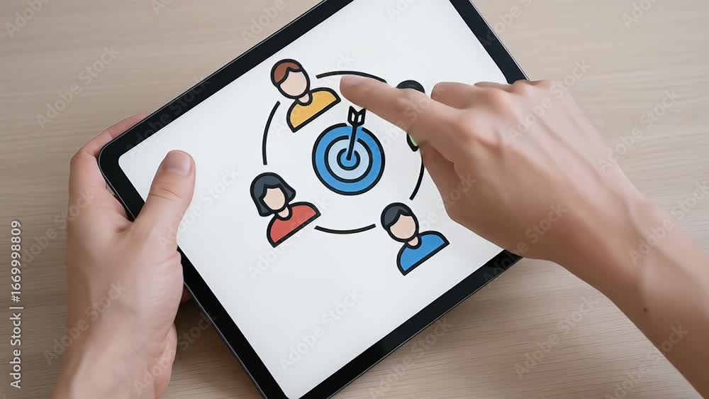 Aufkleber agile goal setting digital tablet with target and people icons representing teamwork collaboration f