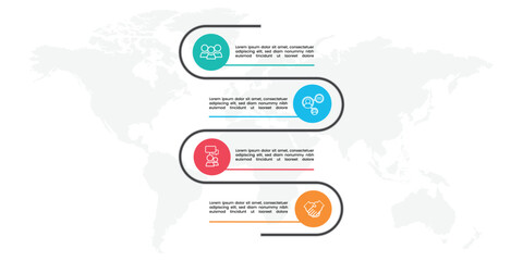 Vertical Timeline Infographic with 4 Steps on World Map Background
