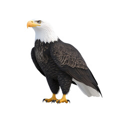 Fototapeta premium Bald eagle bird raptor white head yellow beak black feather standing majestic