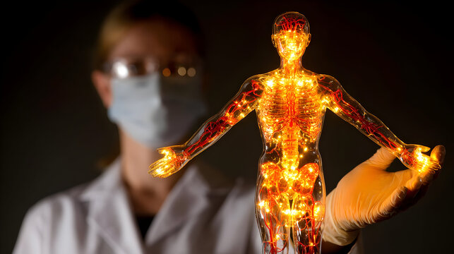a holographic human anatomy model with rotating skeletal and muscular layers