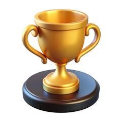 3d golden trophy with dark base isolated on transparent background