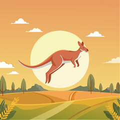 Kangaroos jumping over the sun