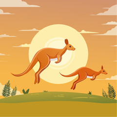 Kangaroos jumping over the sun