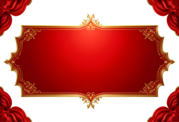 Royal Red Banner with Golden Trim PNG – Decorative Text Box Cutout for Digital and Print Use.