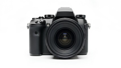 Professional Black Digital Camera on White for Photography Concepts
