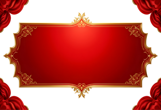 Royal Red Banner with Golden Trim PNG – Decorative Text Box Cutout for Digital and Print Use.