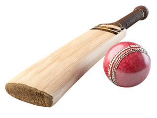 Wooden Cricket Bat With Ball On White