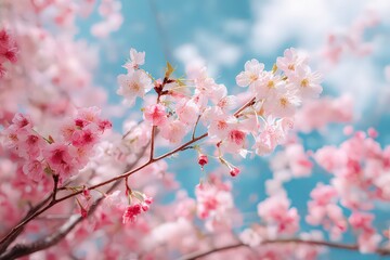Obraz premium Closeup View Of Spring Blossoms Against Blue Sky