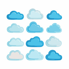 Vector Set of Cloud Icons, Isolated Illustrations, Modern Design Elements for Weather Applications