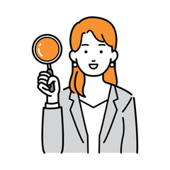 虫眼鏡を持ったビジネスウーマンイラスト