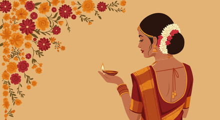 Colorful illustration of woman with dia during festive event