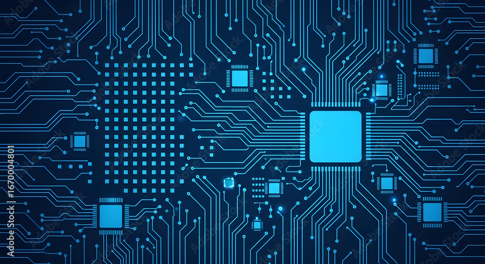 Poster technology chips electronic circuit board pattern an abstract high-tech system of interconnected ele