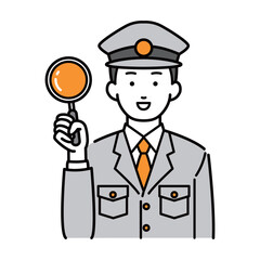 虫眼鏡を持った男性警察官イラスト