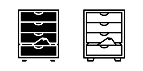 Drawer icon set. Simple Flat Drawer Chest Line Art Storage Cabinet Furniture Icon