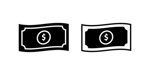 Dollar icon set. Simple Flat Currency Paper Money Bill Dollar Sign Icon Illustration