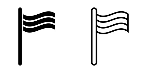 Flag icon set. Simple Line Art Waving Flag Icon on Pole Symbol Illustration