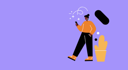 Modern illustration of a person using a smartphone, symbolizing digital communication, online connectivity, and contemporary lifestyle in a vibrant setting.