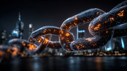 Naklejka premium Blockchain Technology Digital Transformation with Decentralized Network and Data Connectivity.