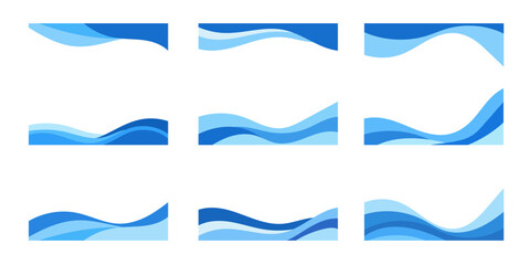 Blue abstract wavy lines on white background wave water