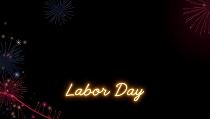 Festive Labor Day abstract background with glowing neon Labor Day text corner and dark navy black space
