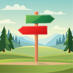 Red and green arrow sign post positive and negative