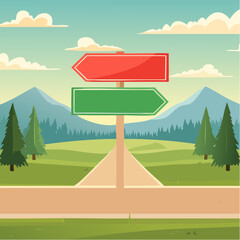 Red and green arrow sign post positive and negative