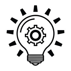 Vector illustration of a light bulb icon with gears, symbolizing the interconnectedness of ideas, technology, and business innovation