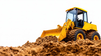 Yellow bulldozer moves dirt on construction site, showcasing its powerful capabilities and efficiency in earthmoving tasks