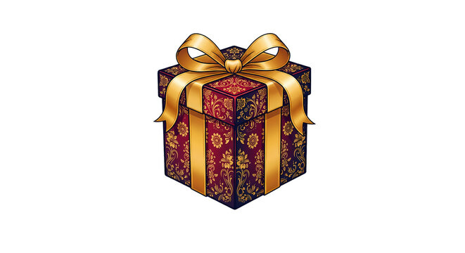 elegant gift box with gold ornaments and a golden ribbon