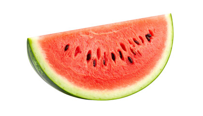 A juicy slice of watermelon is perfectly isolated against a clean white background