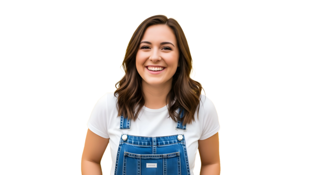 Portrait of happy young woman wearing overalls 