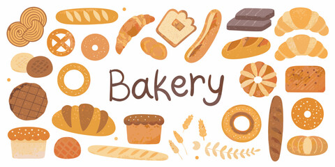 Assortment of Freshly Baked Bakery Goods and Pastries bread croissants