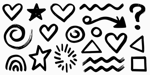 Hand Drawn Black Doodle Icons and Symbols on White Background vector illustration