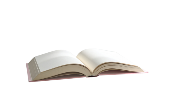 Open book with blank pages on a white background, symbolizing knowledge, education, and the start of a new story