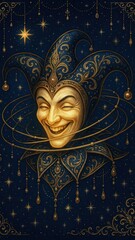 Whimsical jester in cosmic attire.