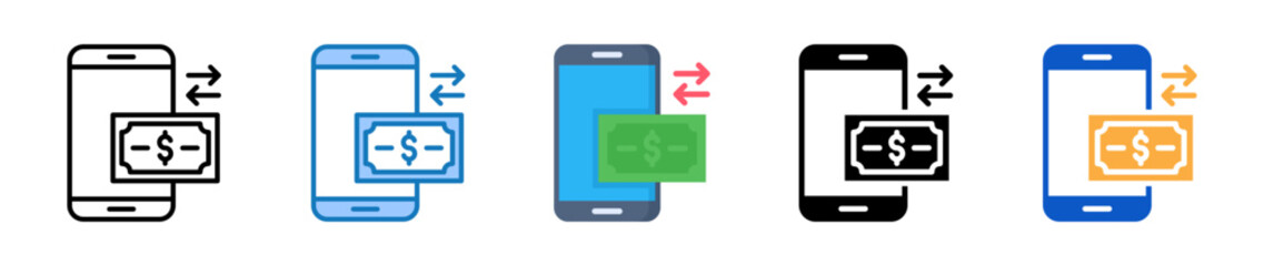 Money Transfer multiple style icons set design vector illustration. 