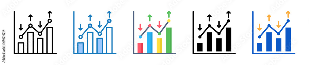 Poster market volatility multiple style icons set design vector illustration.