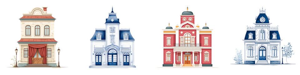 Obraz premium Collection of Four Victorian Style Buildings Illustration