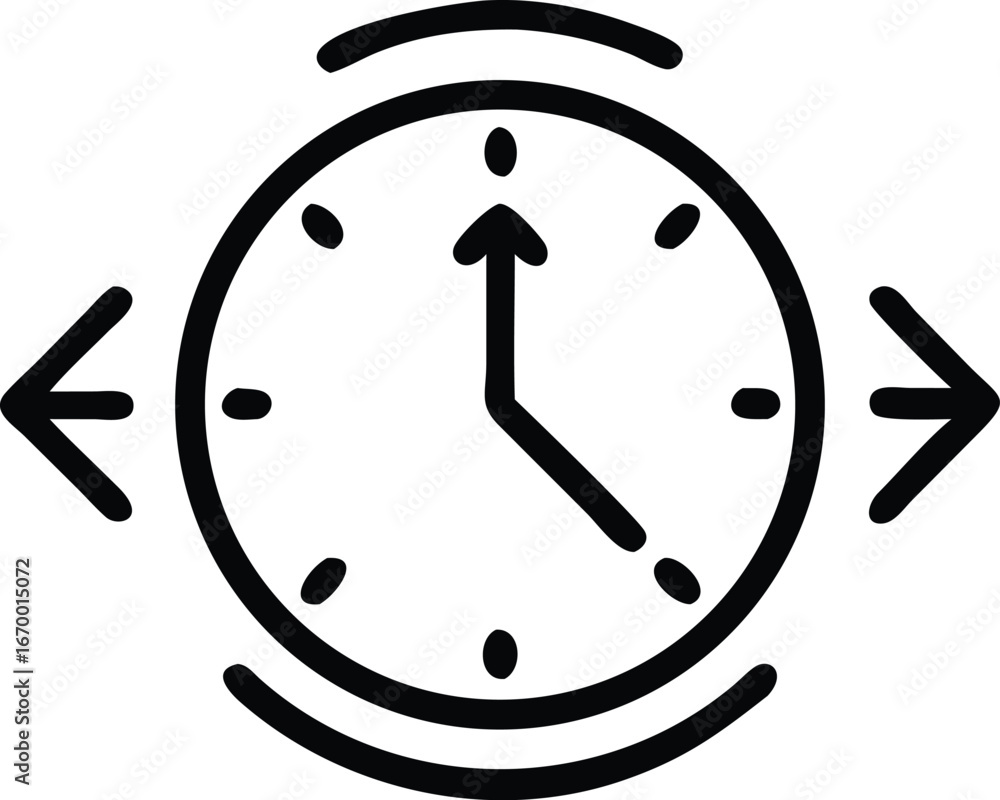Fototapete simple line art icon of a clock face with arrows indicating time passing or a deadline approaching w