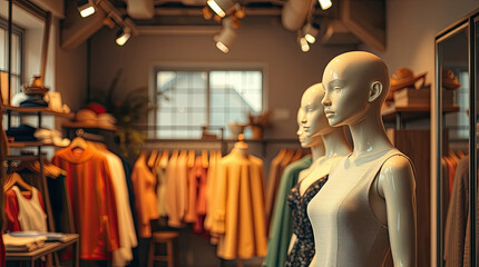 Fashion design mannequins inside creative studio.