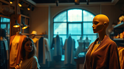 Fashion design mannequins inside creative studio.