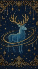 Mystical deer with celestial rings.