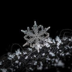 Macro photograph of a real snowflake, a symbol of winter and uniqueness