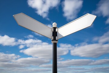Blank Directional Signpost Against a Vivid Blue Sky