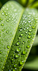 Water Droplets on a Green Leaf.