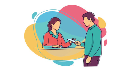 Customer service interaction at reception desk