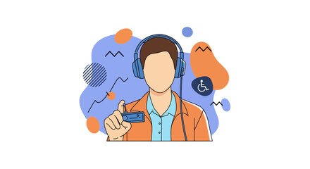 Customer service representative with headset and accessibility icon