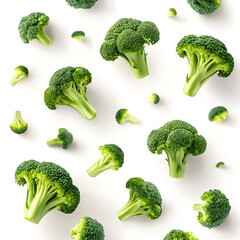broccoli falling down isolated on white background
